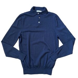 SuitSupply 100% Merino Wool Sweater Men’s Small Navy Blue Fine Knit Pullover